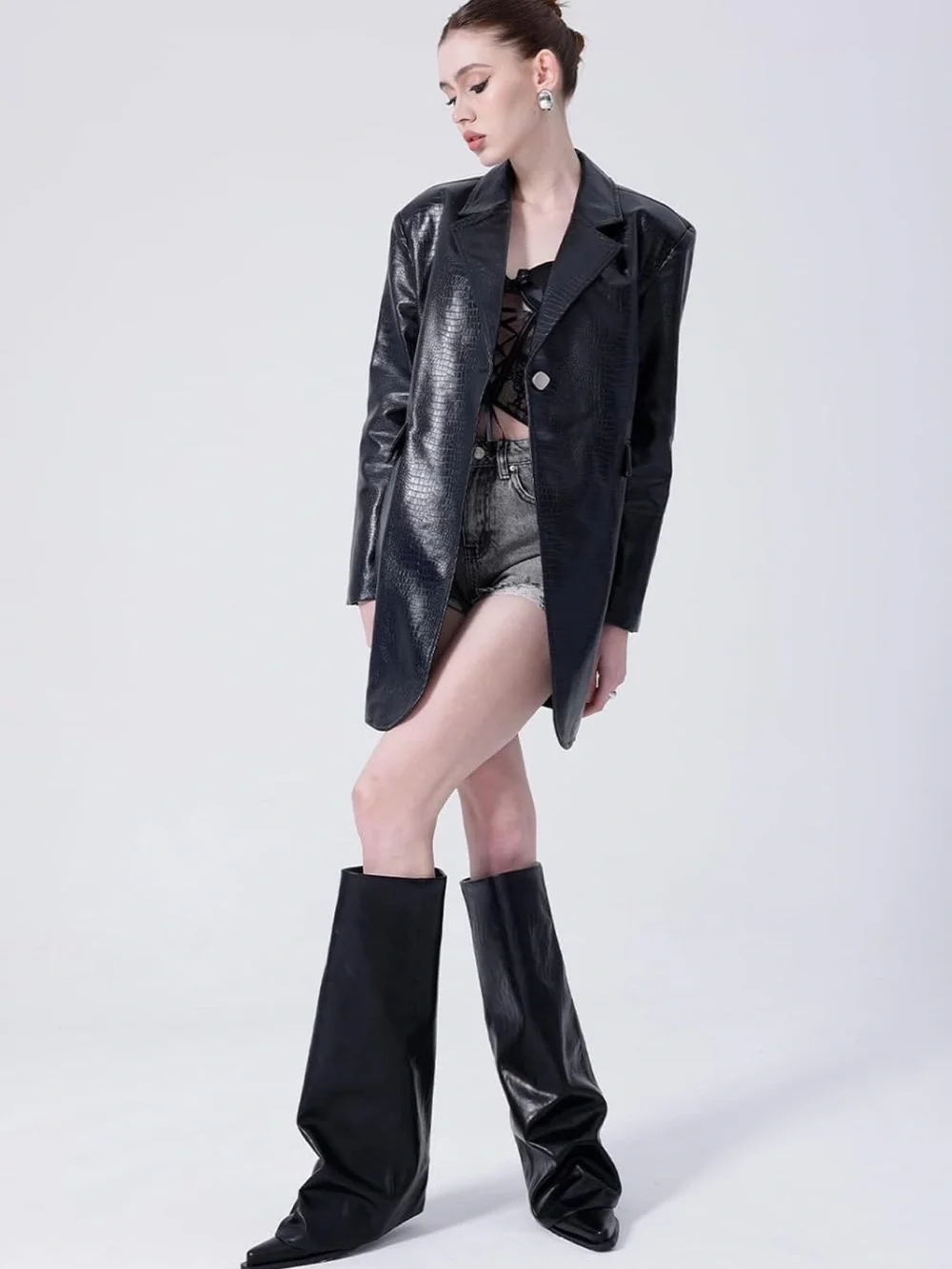 Women's Fold Over Knee High Boots Wide Calf Chunky Heel Long Boots